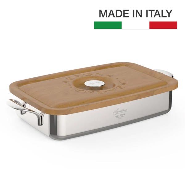 Lagostina Lasagnera Patrimonio with Wooden Lid, Stainless Steel (Lasagna  Dish)