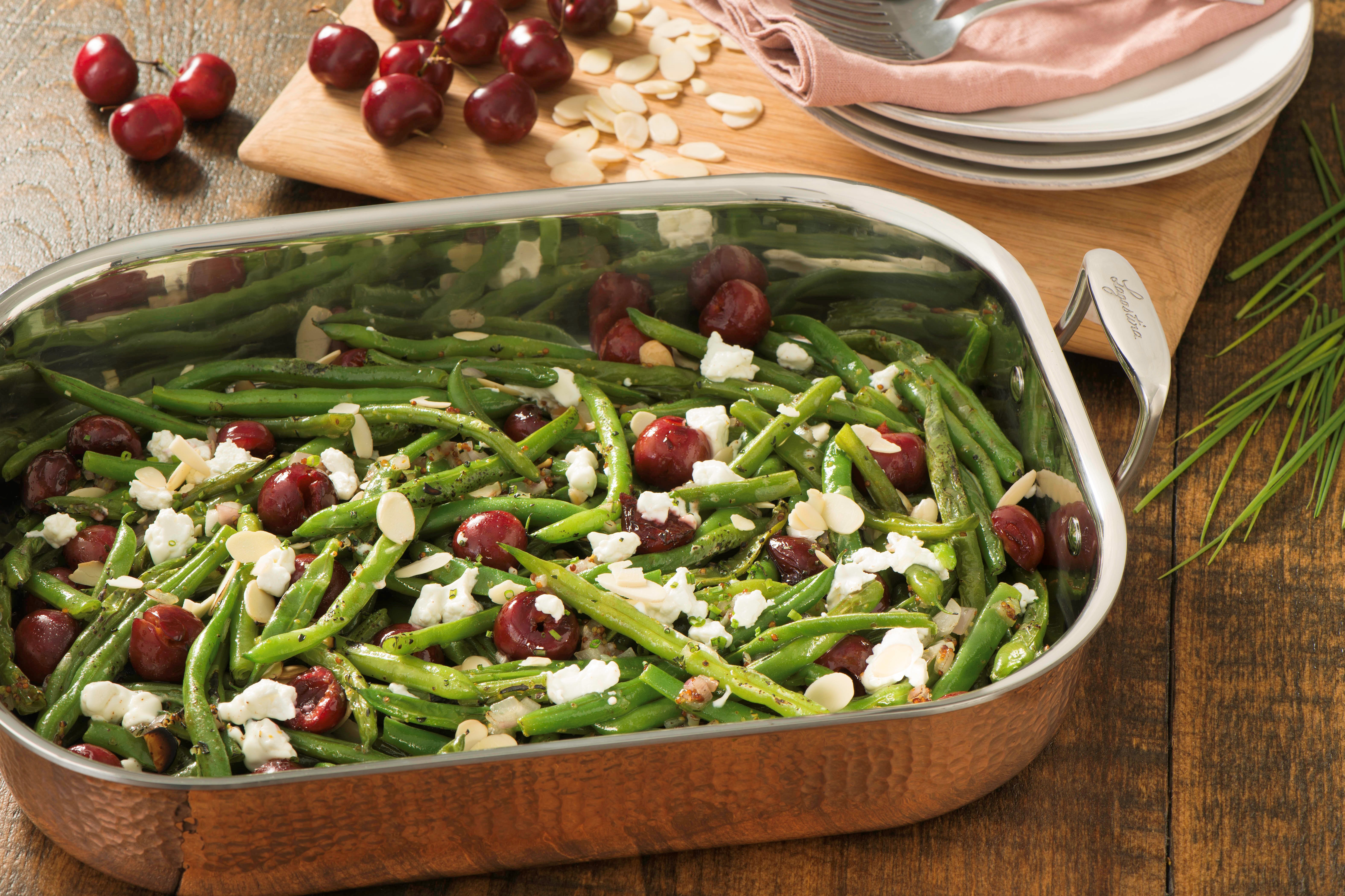 Butter-Roasted Green Beans with Tart Cherries, Almonds and Goat Cheese