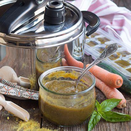 Vegetable stock in pressure cooker