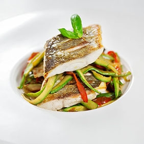 Grilled Amberjack with Crisp Vegetables