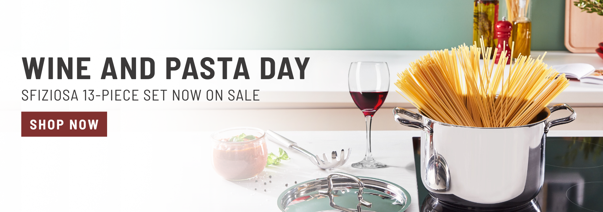 Celebrate Wine & Pasta Day with Lagostina Sfiziosa Stainless Steel Cookware Set, Lagostina pots and pans.